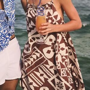 BDG Eva Tie-Front Ruched Strap Trapeze Mini Dress